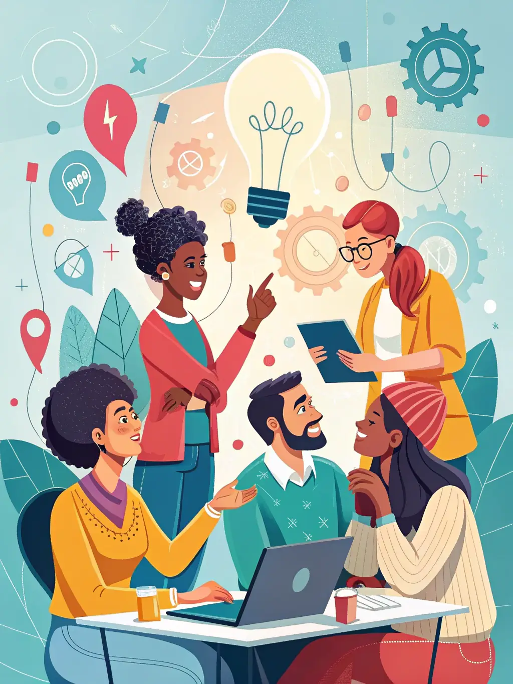 A creative team designing engaging Instagram posts and stories on a tablet, illustrating content management and creation.