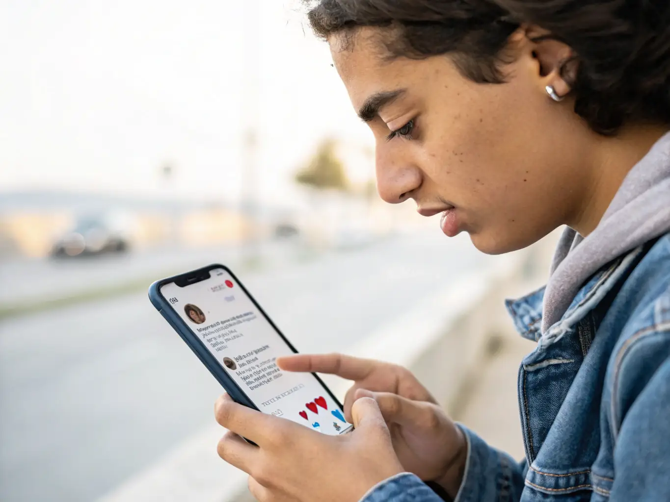 A person is actively engaging with followers on Instagram, responding to comments and messages on a smartphone. The scene illustrates community engagement and interaction.